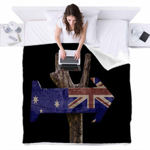 Australia Wooden Sign Isolated On Black Background Blankets 68094844