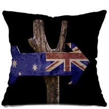 Australia Wooden Sign Isolated On Black Background Pillows 68094844