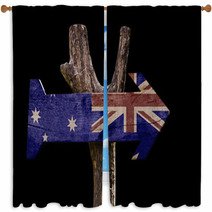 Australia Wooden Sign Isolated On Black Background Window Curtains 68094844