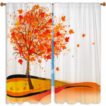 Autumn Background With A Tree. Vector. Window Curtains 70646141
