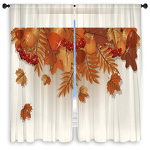 Autumn Banner, Vector Illustration Window Curtains 68265932