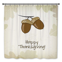 Autumn Card With Acorns And Oak Leaves, Thanksgiving Day Bath Decor 56482190
