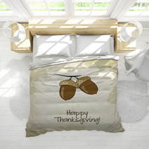 Autumn Card With Acorns And Oak Leaves, Thanksgiving Day Bedding 56482190