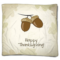 Autumn Card With Acorns And Oak Leaves, Thanksgiving Day Blankets 56482190