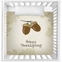 Autumn Card With Acorns And Oak Leaves, Thanksgiving Day Nursery Decor 56482190