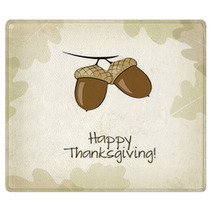 Autumn Card With Acorns And Oak Leaves, Thanksgiving Day Rugs 56482190