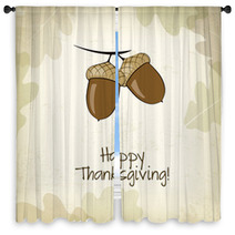 Autumn Card With Acorns And Oak Leaves, Thanksgiving Day Window Curtains 56482190