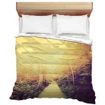 Autumn, Fall Park. Sun Shining Through Red Leaves. Vintage Bedding 67917250