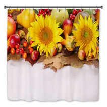 Autumn Frame With Fruits,pumpkins And Sunflowers Bath Decor 43970236
