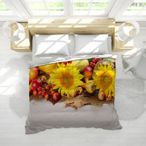 Autumn Frame With Fruits,pumpkins And Sunflowers Bedding 43970236