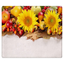 Autumn Frame With Fruits,pumpkins And Sunflowers Rugs 43970236