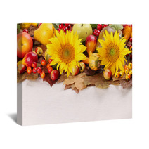 Autumn Frame With Fruits,pumpkins And Sunflowers Wall Art 43970236