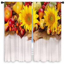 Autumn Frame With Fruits,pumpkins And Sunflowers Window Curtains 43970236