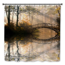 Autumn  Old Bridge In Autumn Misty Park Bath Decor 44630410