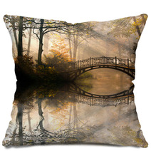 Autumn  Old Bridge In Autumn Misty Park Pillows 44630410