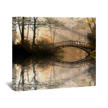 Autumn  Old Bridge In Autumn Misty Park Wall Art 44630410