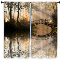 Autumn  Old Bridge In Autumn Misty Park Window Curtains 44630410