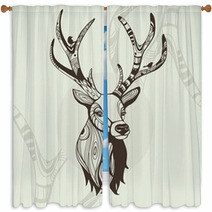 Awsome Vector Illustration Of Deer Window Curtains 51965147
