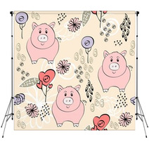 Babies Hand Draw Seamless Pattern With Pigs Backdrops 59281566