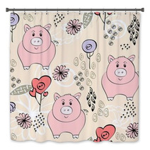 Babies Hand Draw Seamless Pattern With Pigs Bath Decor 59281566