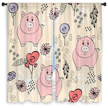 Babies Hand Draw Seamless Pattern With Pigs Window Curtains 59281566