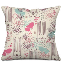 Babies Hand Draw Seamless Pattern With Rabbits Pillows 58964875