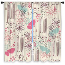 Babies Hand Draw Seamless Pattern With Rabbits Window Curtains 58964875