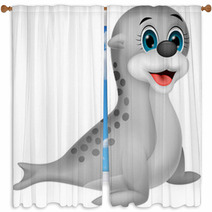 Baby Seal Cartoon Window Curtains 52284396
