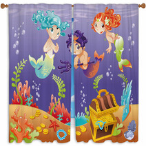 Baby Sirens And Baby Triton. Vector Illustration. Window Curtains 20175027