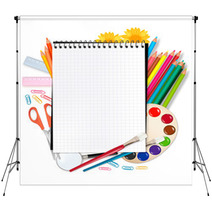Back To School. Notepad With School Supplies. Vector. Backdrops 26602349