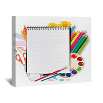 Back To School. Notepad With School Supplies. Vector. Wall Art 26602349
