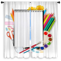 Back To School. Notepad With School Supplies. Vector. Window Curtains 26602349
