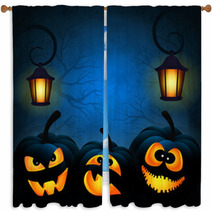 Background To The Halloween With Pumpkins Window Curtains 56618557