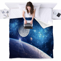 Background With A Planet, Moon And Star Blankets 52034246