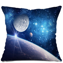 Background With A Planet, Moon And Star Pillows 52034246