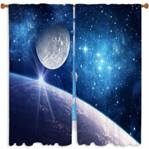 Background With A Planet, Moon And Star Window Curtains 52034246