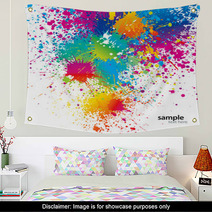 Background With Colorful Spots And Sprays On A White. Vector Ill Wall Art 27353823