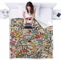 Background With Letters Torn From Newspapers, Rough Edges Blankets 7123962