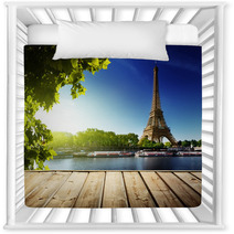 Background With Wooden Deck Table And  Eiffel Tower In Paris Nursery Decor 53520775