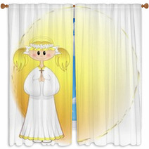 Bambina Prima Comunione Auguri-Girl First Communion Background Window Curtains 32073073