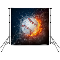 Baseball Ball With Fire And Thunder Backdrops 25479552