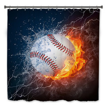 Baseball Ball With Fire And Thunder Bath Decor 25479552