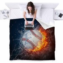 Baseball Ball With Fire And Thunder Blankets 25479552