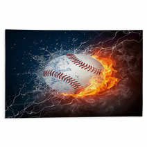 Baseball Ball With Fire And Thunder Rugs 25479552