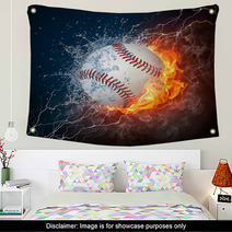Baseball Ball With Fire And Thunder Wall Art 25479552