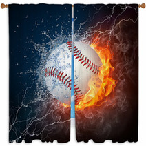 Baseball Ball With Fire And Thunder Window Curtains 25479552