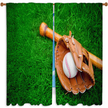 Baseball Bat, Ball And Glove Window Curtains 42522255