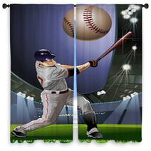 Baseball Batter Window Curtains 33198086