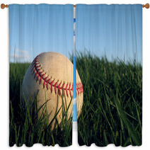 Baseball Close Up In Grass Window Curtains 6648442