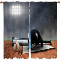 Baseball Equipment Under Spotlight Window Curtains 59794876